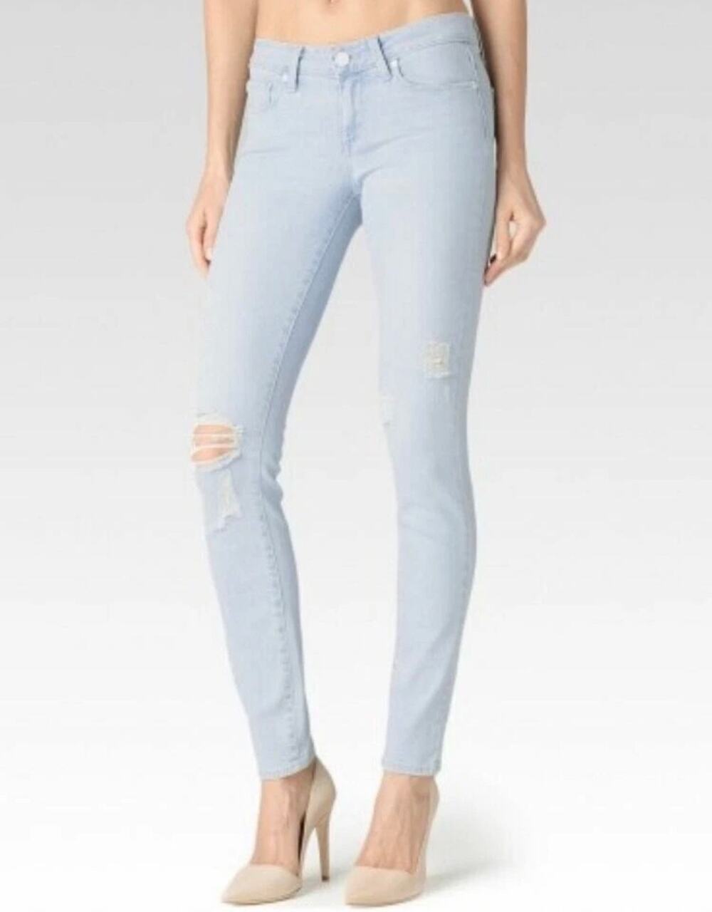 Paige VERDUGO Ultra Skinny Destructed Jeans Pants Size 29 Blue Light Wash